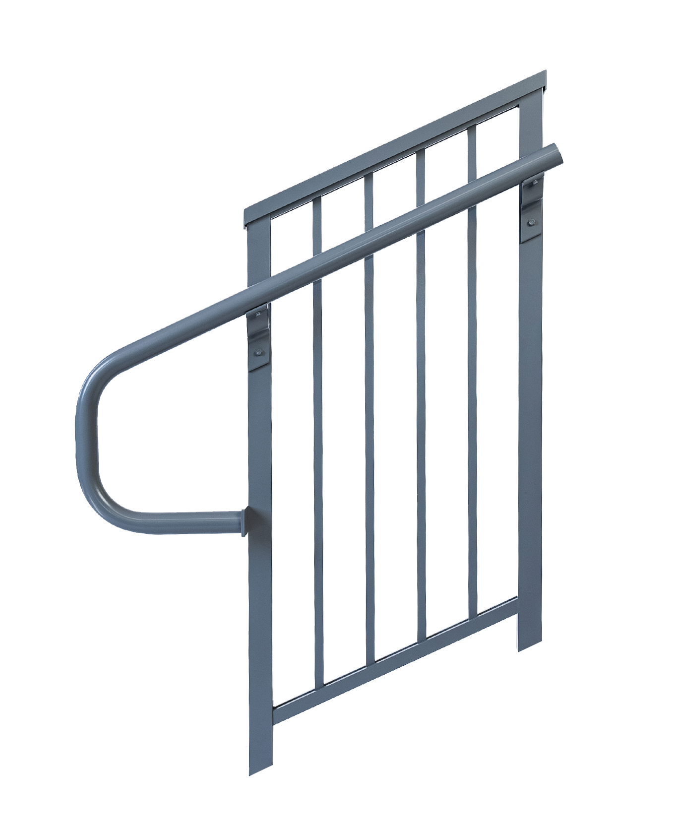 A sample unit of Silver Aluminum Deck railing with a handrail, M200 3A