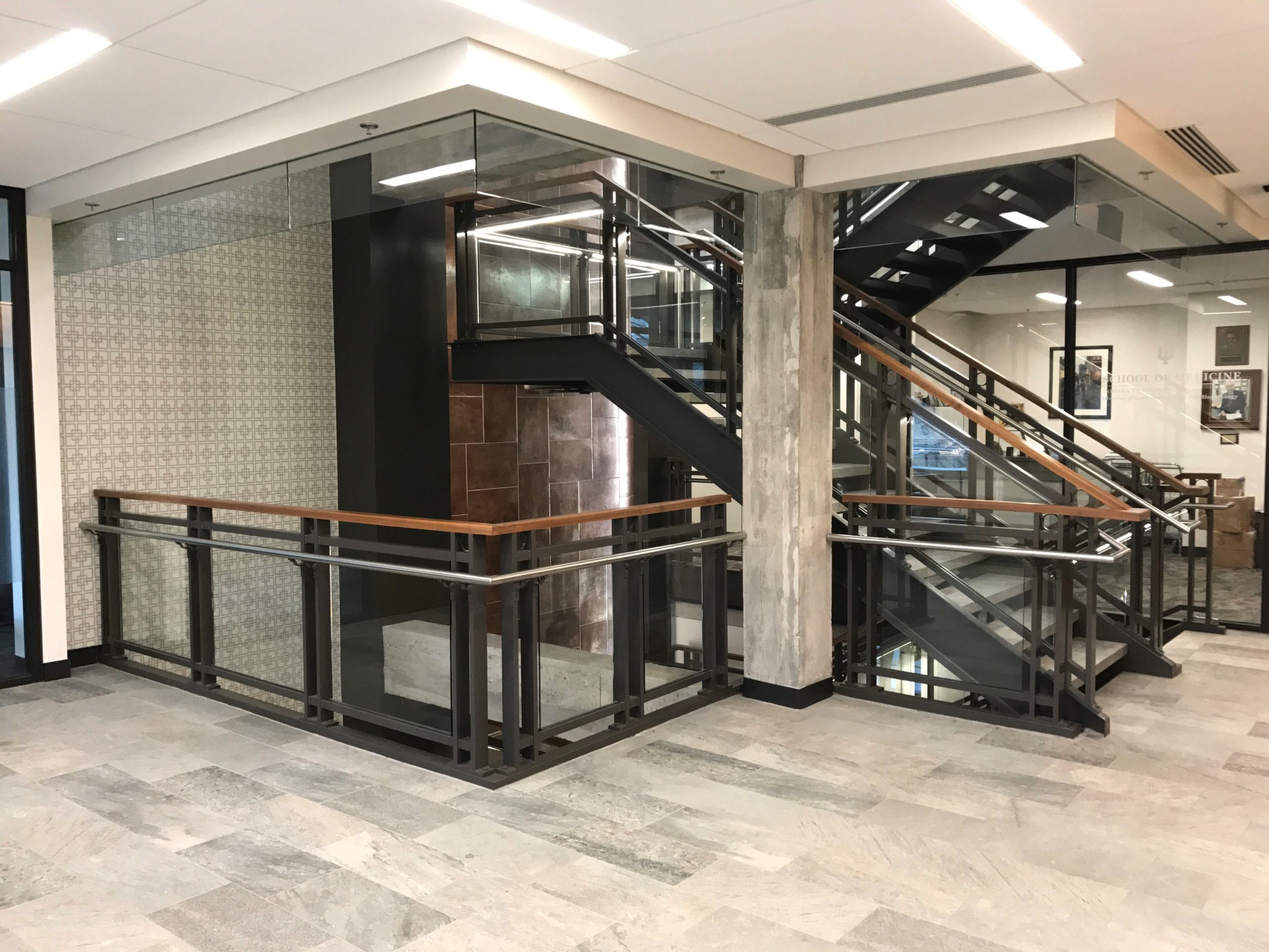 Glass Infill Railings throughout the inside of a commercial project.