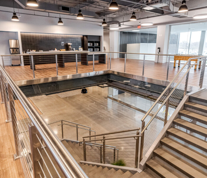 A view of a office with new cable custom railings.
