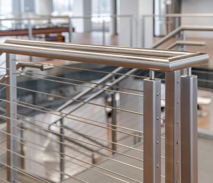 Close up view of new modern architectural railings.